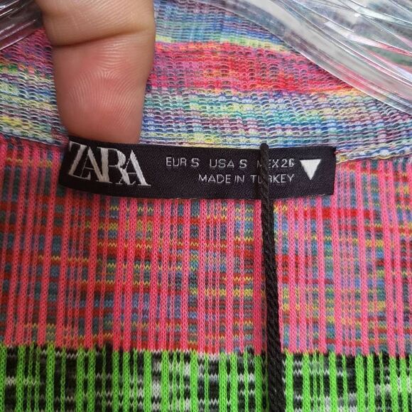 Zara Collared Shirt Dress With Ruching Multicolor Striped Size Small - Picture 10 of 11